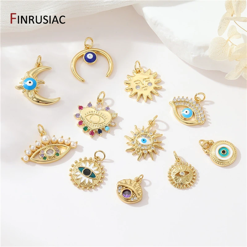 

Evil Eye Charms for Jewelry Making 14K Gold Plated Brass Zircon Charms Pendant for DIY Necklace Making,Supplies For Jewelry