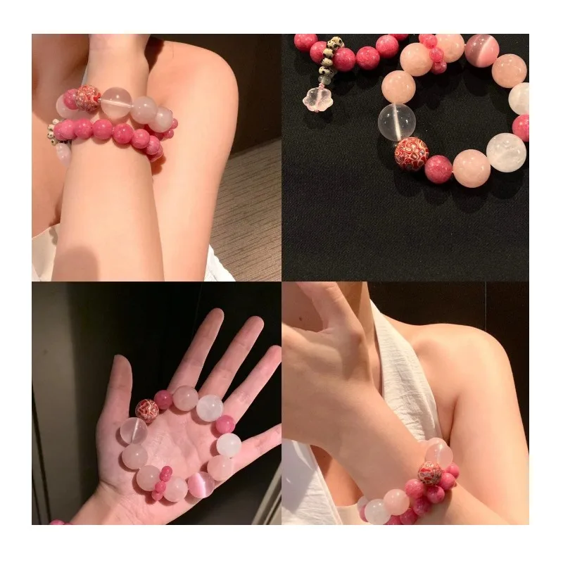 

Rose Hui Powder Paint Bead Design Sense Beaded Bracelet Girlish Sense Sweet Wind Bracelet Versatile Light Luxury High Sense Jewe