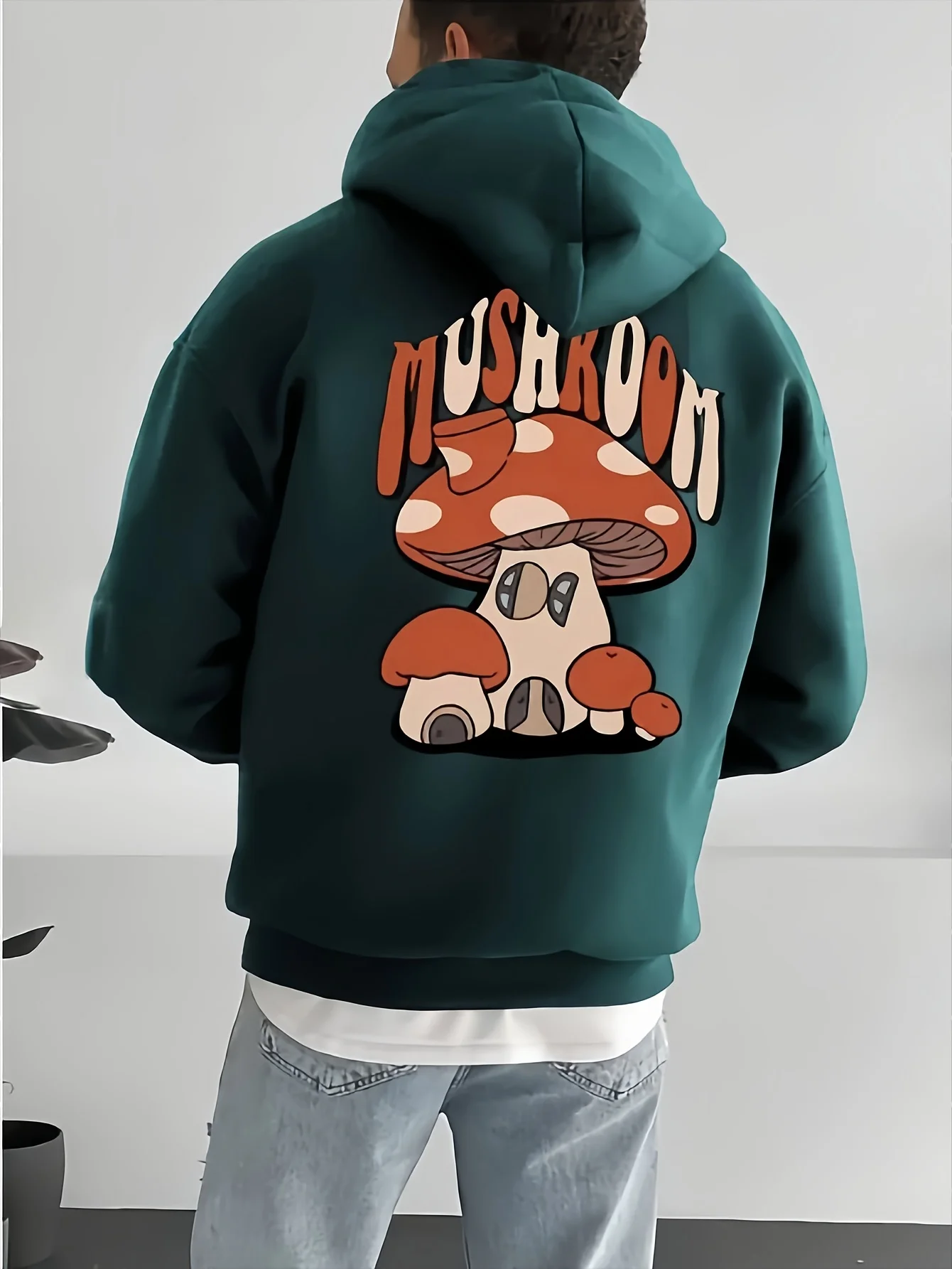 Autumn winter Men's Daily Casual Hoodie - Retro Cartoon Mushroom Letter Print Fashion Urban StreetwearSports essentials hoodies.