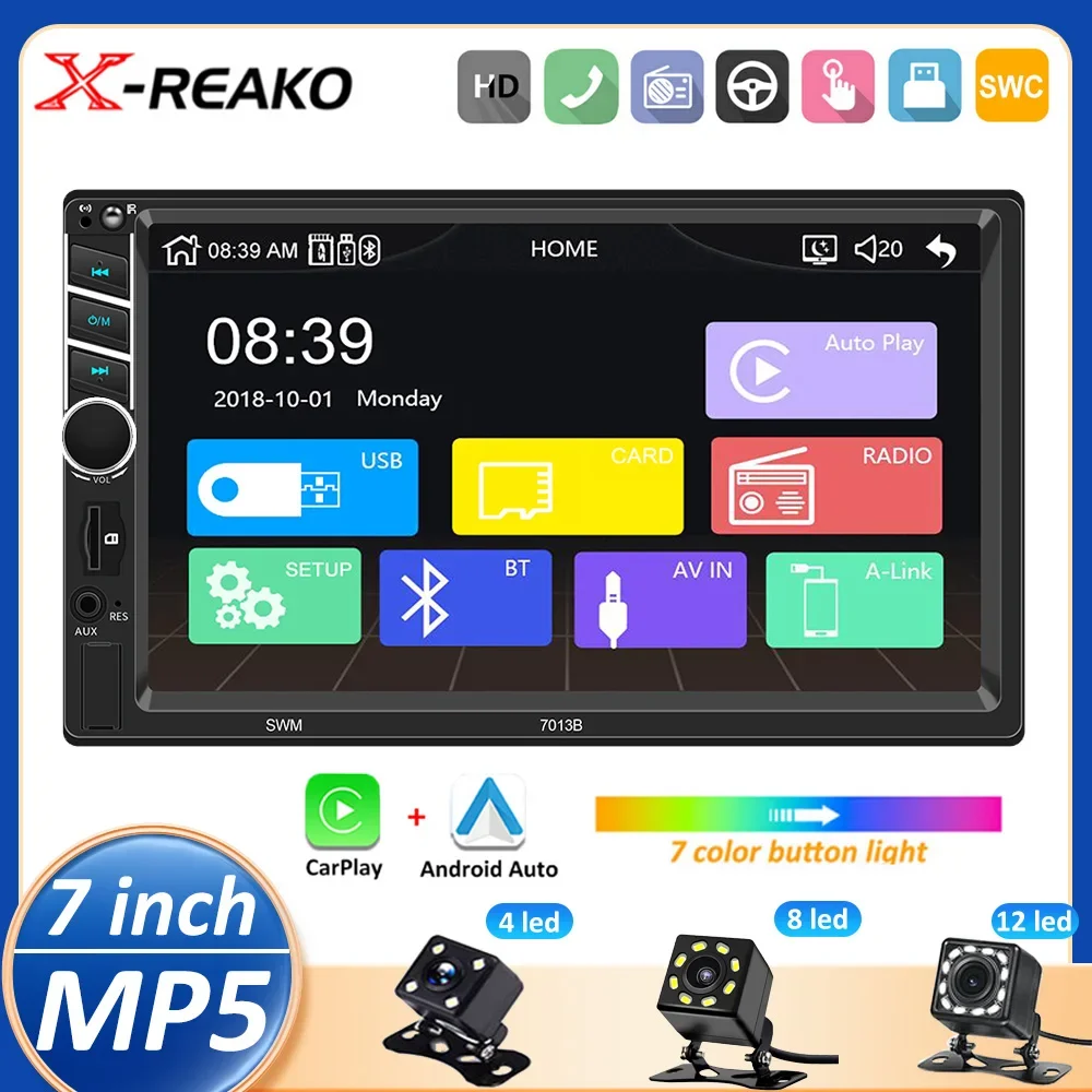 

X-REAKO 2 Din 7 дюймов MP5 с сенсорным экраном Carplay, автомобильный мультимедийный плеер с Bluetooth, FM-приемником, поддержкой USB-автомобильного стерео радио