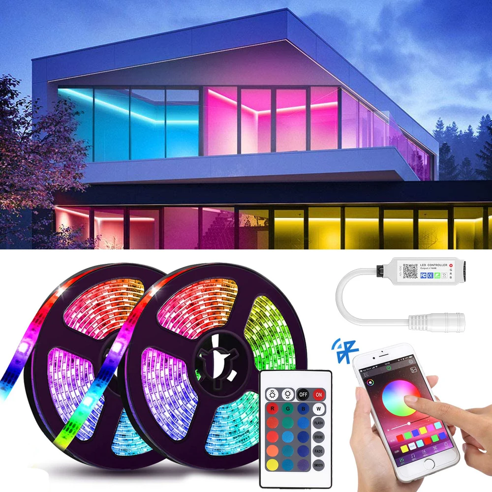 5M 10M 15M 20M Smart LED Strip Light Bluetooth APP Remote Controlled 5050 RGB Tape Ribbon Colored Lights Decoration for Room 12V