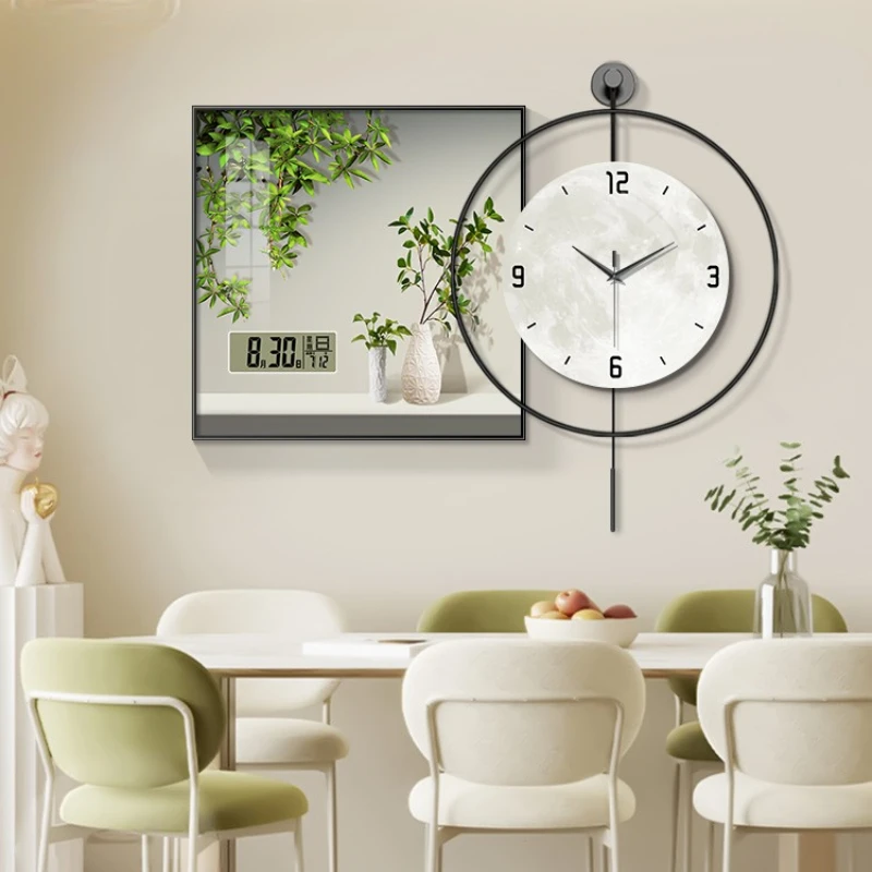 Simple Green Plant Perpetual Calendar Electronic Clock Guest Restaurant Decorative Painting Iron Combination Wall Clock