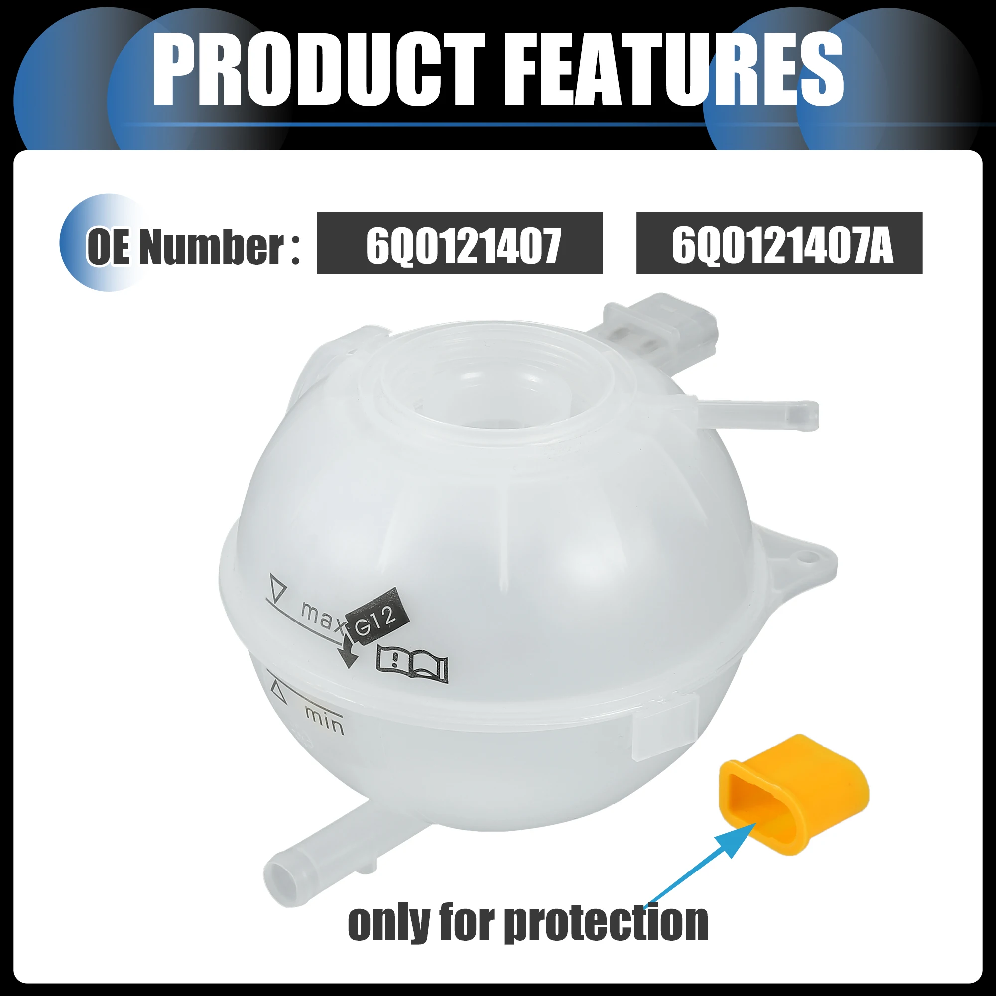 خزان توسيع المياه لخزان سائل التبريد UXCELL، توسيع مبرد المحرك مع مستشعر رقم 6Q0121407 لسكودا فابيا 01-08 أبيض، قطعة واحدة