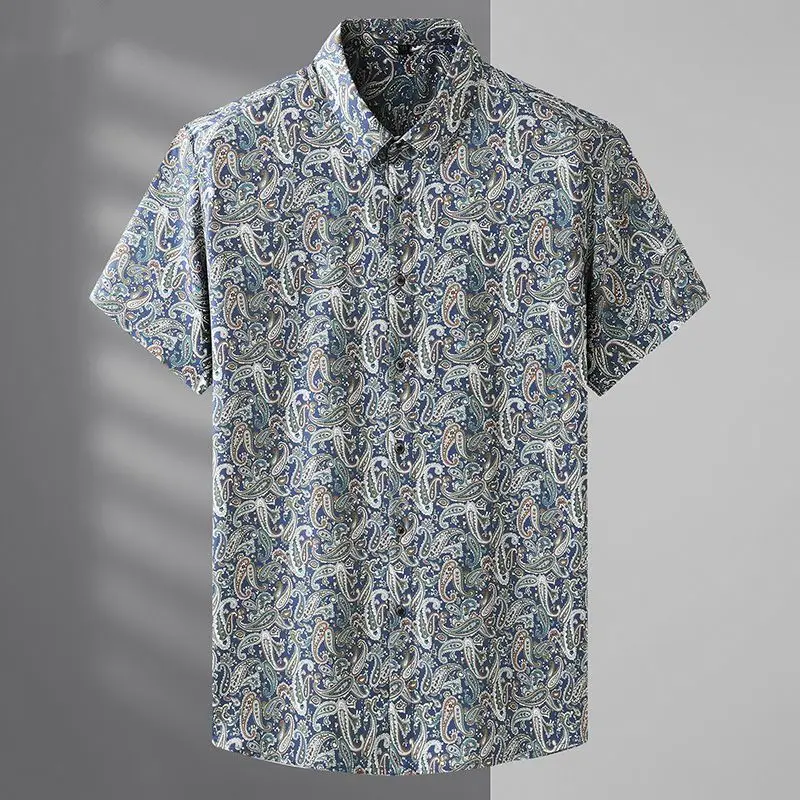 

New Plus Size Men's Short Sleeved Men's Shirt with Summer Fat and Loose Fit Casual Floral Half Sleeved Shirt