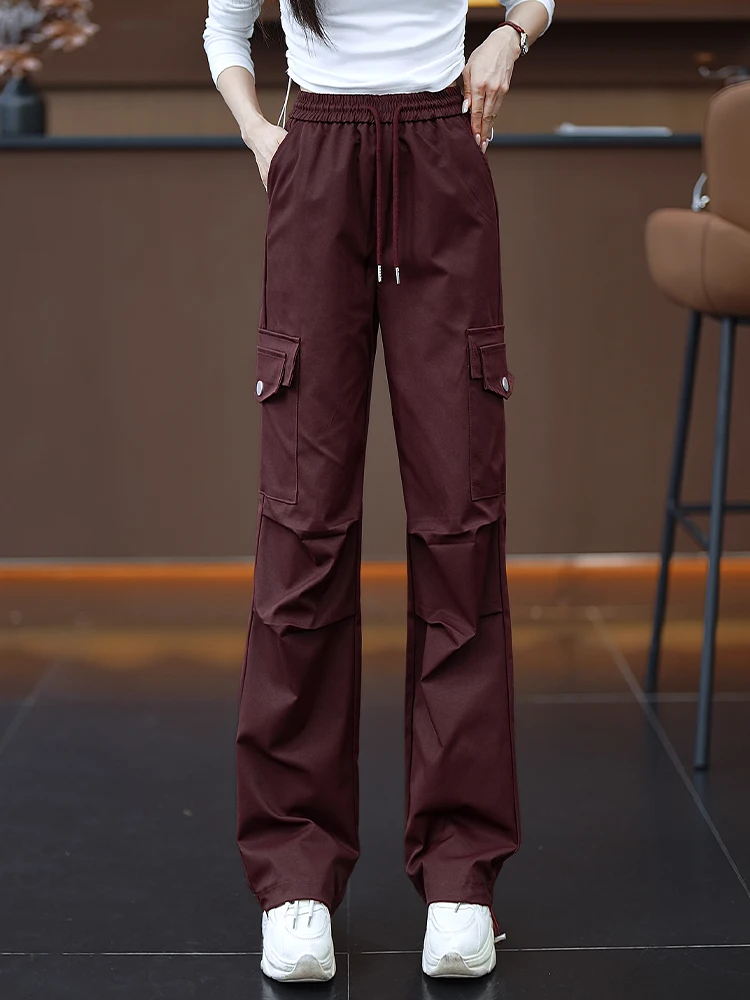 

Ankela Red High Waist Straight Leg American Style Work Pants Women Spring Autumn Loose Casual Sports Trousers Streetwear
