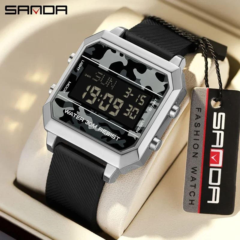 

Sanda 6161 square electronic watch multifunctional waterproof alarm clock luminous electronic watch student fashion wristwatch