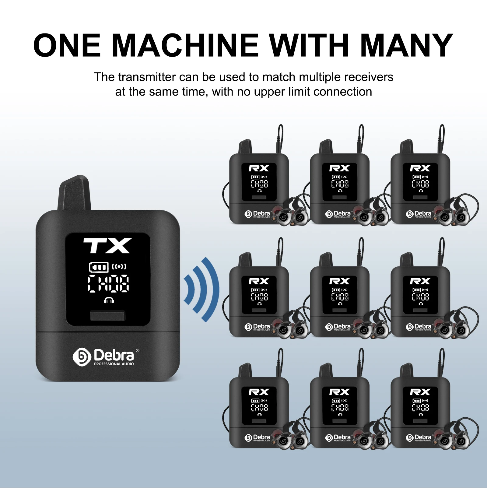 نظام IEM اللاسلكي Debra ST-mini UHF الاحترافي، شاشة داخل الأذن قابلة لإعادة الشحن للموسيقيين، DJs والبث، كريستال واضح لذلك