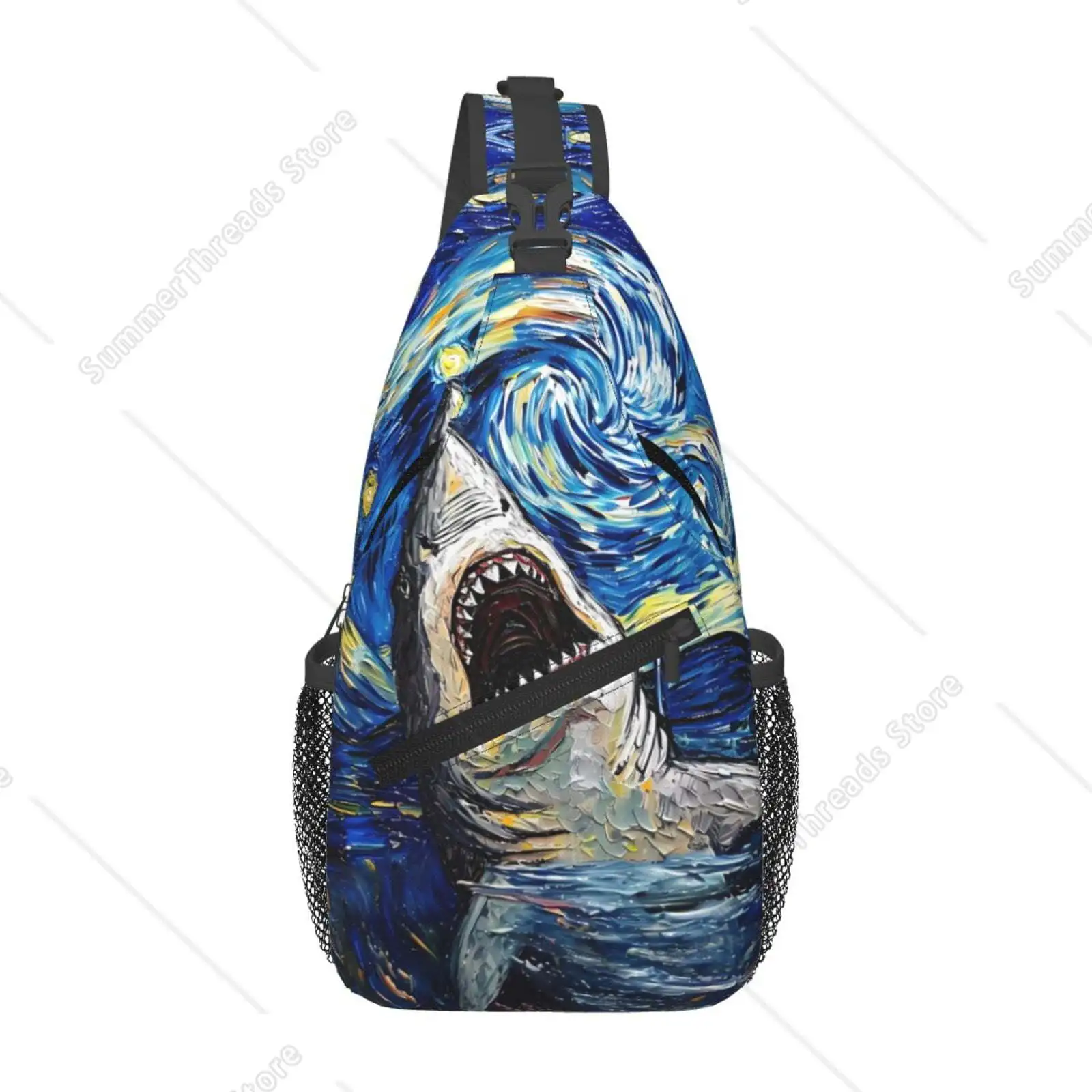 Sling Bag For Men, Vintage Starry Sky Shark Fanny Pack Crossbody Bags Shoulder Chest Bag, Small Gym Bag Anti Theft Crossbody
