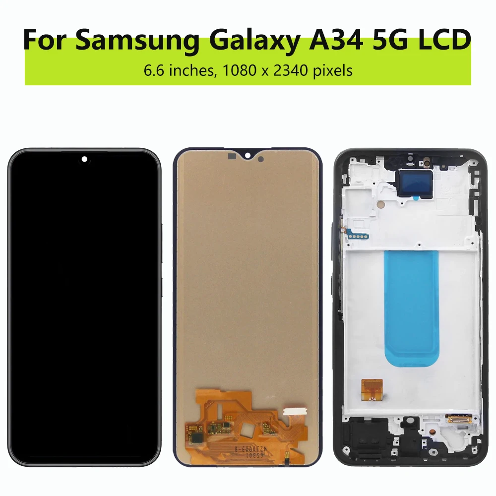 AMOLED A34 5G LCD Display Screen For Samsung Galaxy A34 A346E A346B LCD Display with Touch Screen Digitizer A34 5G with Frame