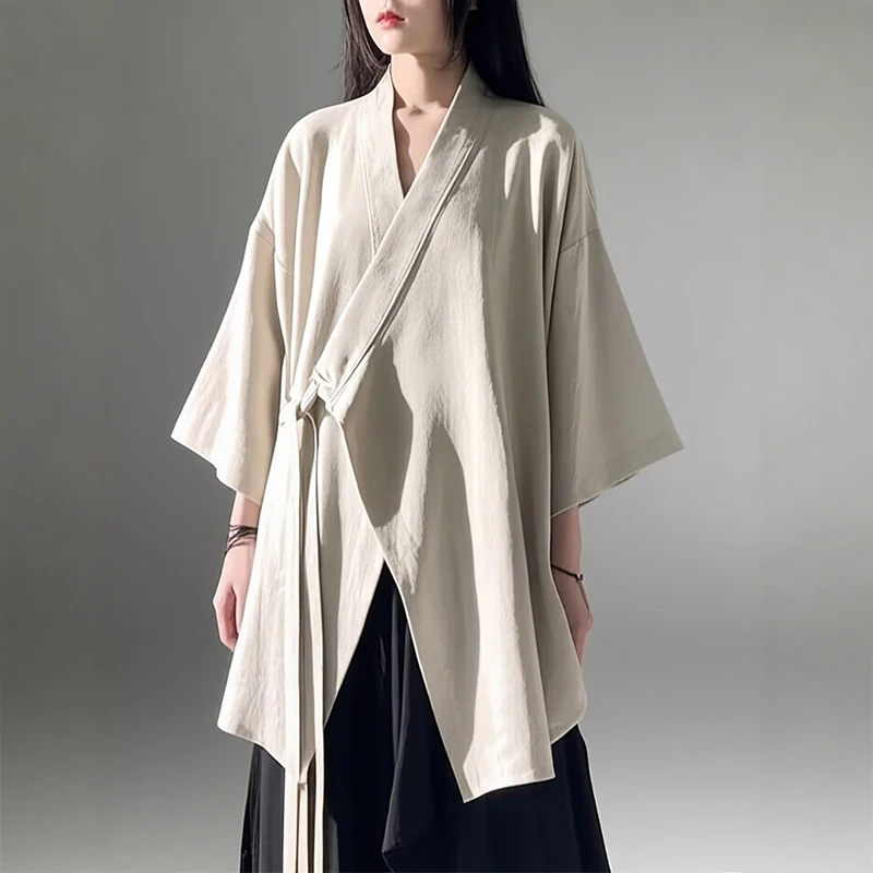 New Chinese-style Women Shirts Fashion Casual Streetwear Taoist Robe Ancient Coat Asymmetric Tops Zen Style Blouses
