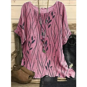 Plus size 1xl-8xl Superior shirts female casual loose leaves print blouse ladies vintage fashion unique blouse half sleeves 8 Main Sales Plus Size Women's Blouse - №7