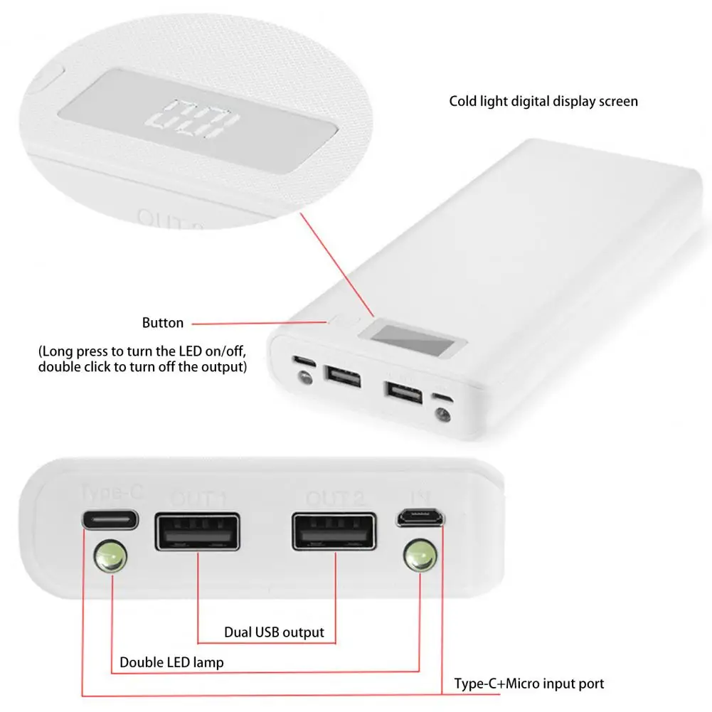 Safe Power Bank Box with Strong Flashlight LED Power Digital Display Replaceable Power Bank Case Cellphone Accessories