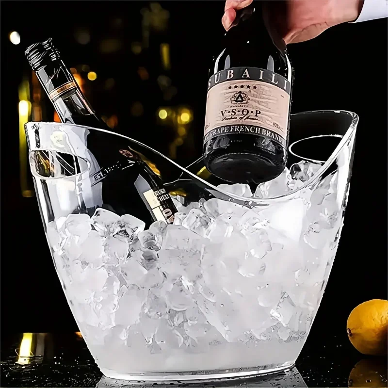 1PC Creative Ingot-Shaped Plastic Ice Bucket - 4L Large Capacity Acrylic Champagne Wine Chiller, Portable & Food-Contact Safe