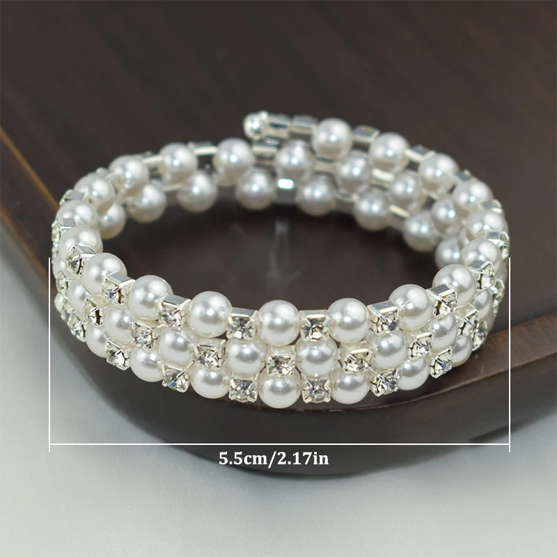 Elegant Crystal Imitation Pearl Bracelet Multilayer Stretchable Pearl Bracelet For Women Bridal Jewelry Gift