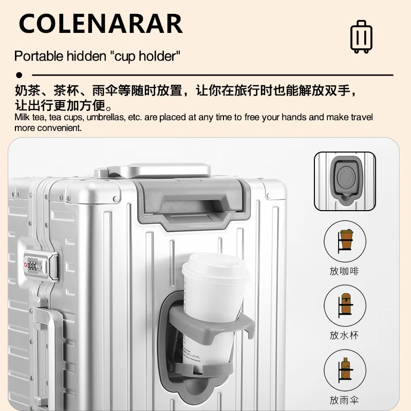 COLENARA Business Luggage Men's Boarding Box Full Aluminum Magnesium Alloy Trolley Case 20
