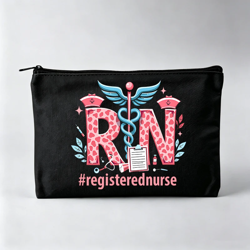 Women's Medical Symbol and Letter Print Makeup Bag, Fashion Cosmetic Pouch for Daily Use