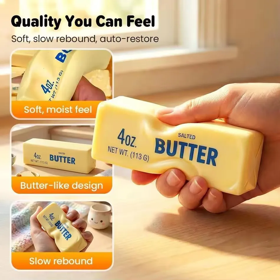 Novelty Butter Cheese Stick Squishy Fidget Toy Super Soft PU Slow Rising Finger Sticky Wet Feel Squeeze Toy Funny Daily Pastime