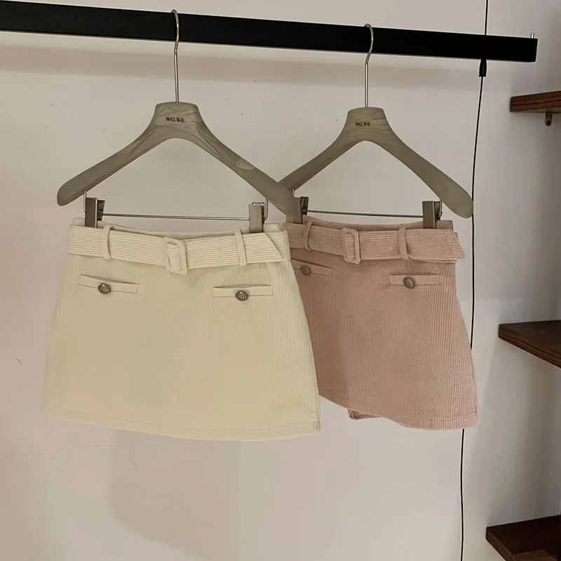 

Юбка А-силуэта с низкой талией и поясом, вельветовая, в стиле «сладкий и дерзкий», женская, для повседневной носки, из смесового хлопка, короткая.