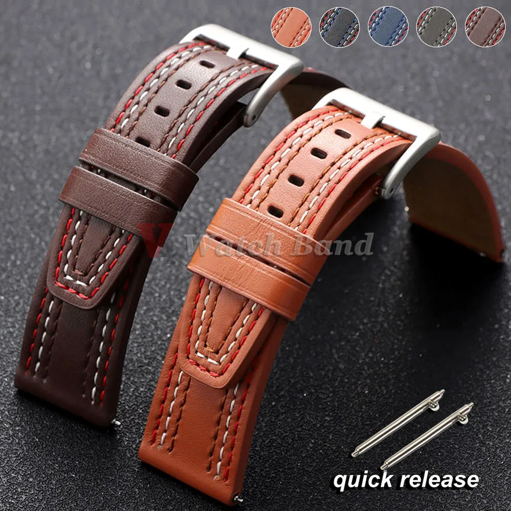 Bracelet de montre en cuir imperméable, 20mm 22mm, en cuir de vache, pour Omega, Seiko, Huawei Watch 3Pro, Bracelet de Sport à dégagement rapide