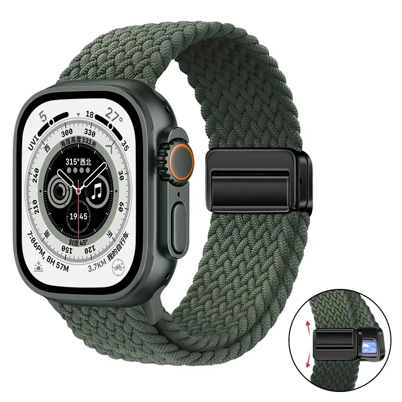 Nylon-Geflechtarmband für Apple Watch Ultra 3 2 49mm 11 10 46mm 42mm 9 8 7 45/41mm Magnetisches Armband iWatch 6 5 SE 44/40mm Correa