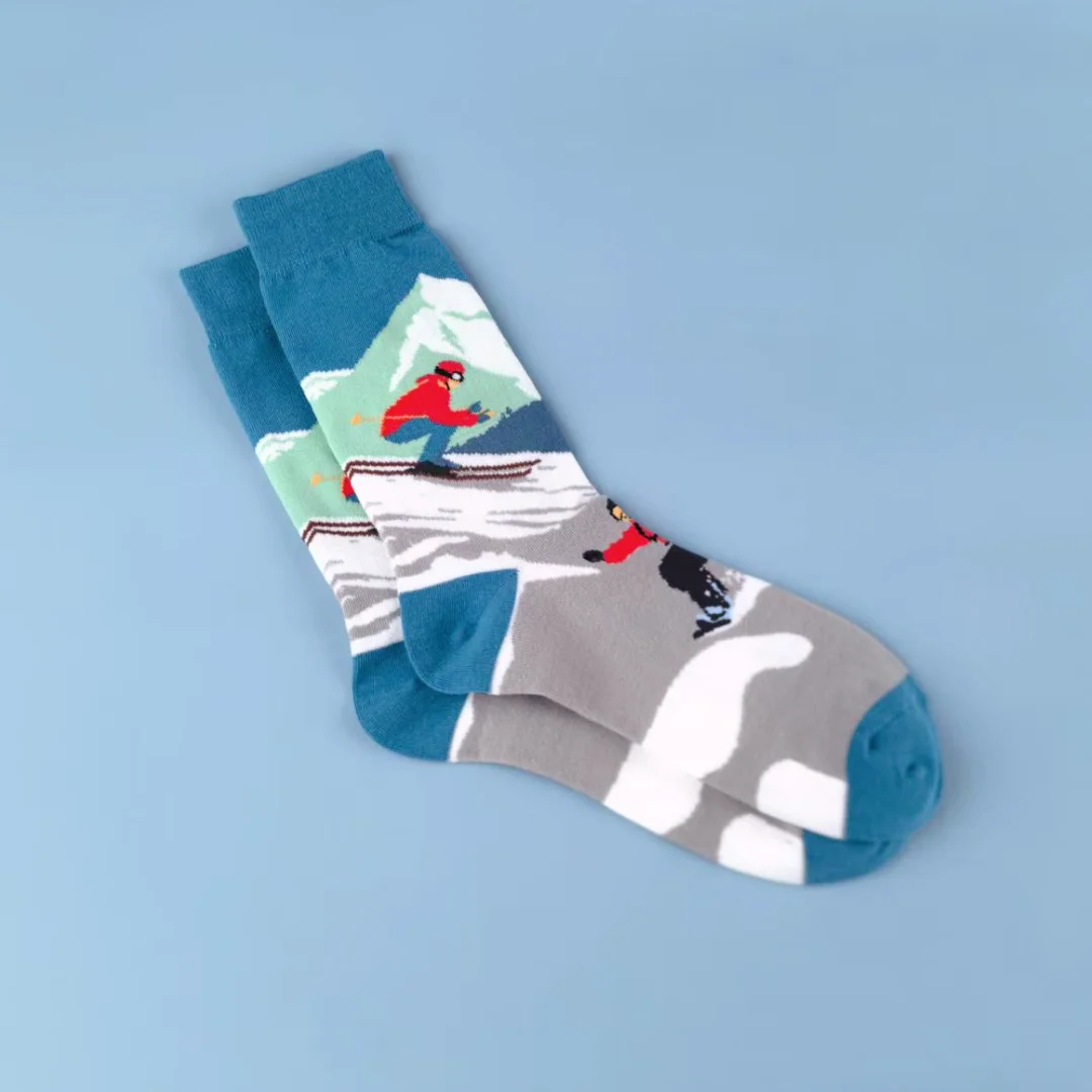 【1 Pair】Outdoor Skiing Elements Mid-calf Socks ,Versatile and Comfortable, Perfect For Casual and Sportswear Outfits