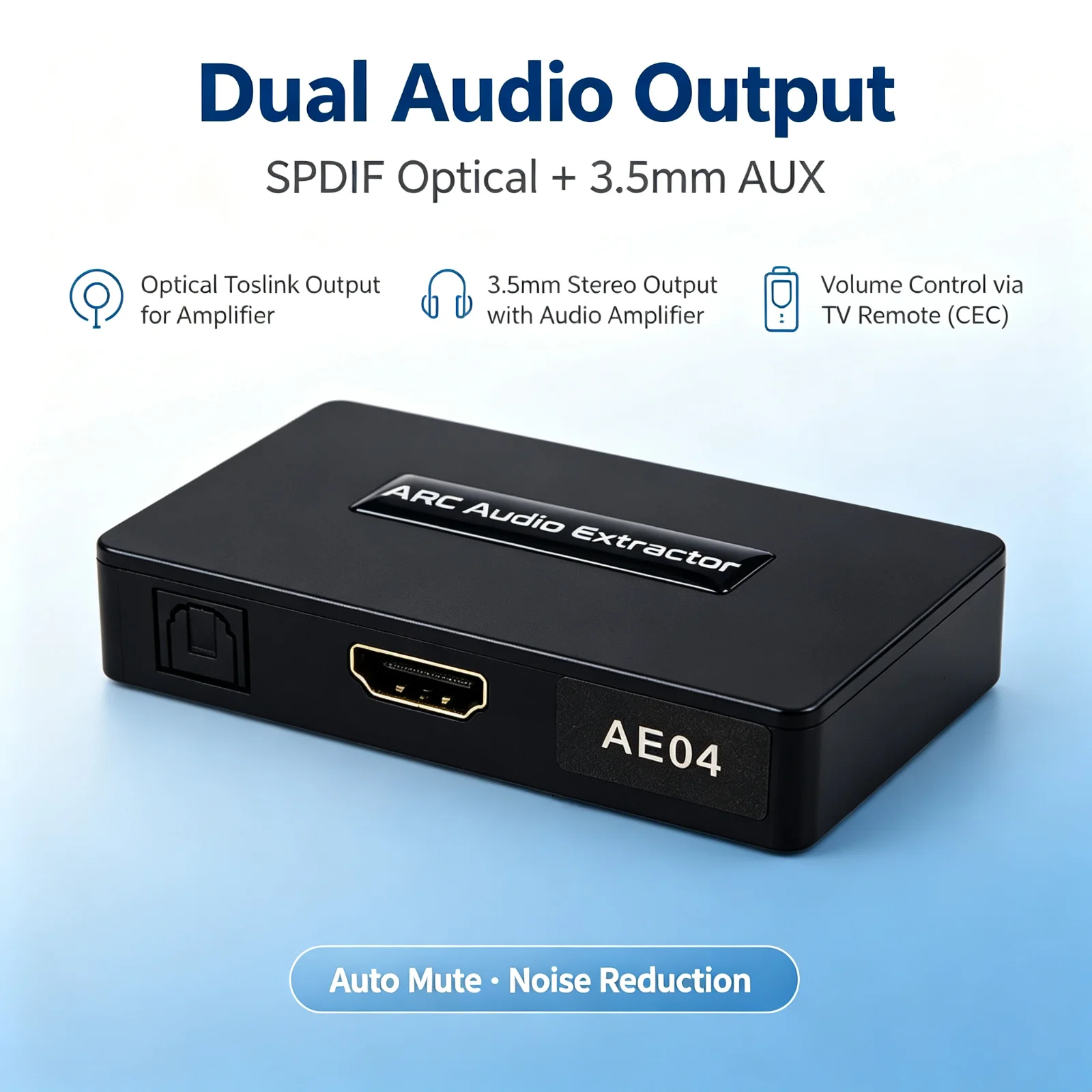 HDMI ARC Audio Extractor 192kHz 5.1CH to SPDIF Optical 3.5mm AUX Converter for TV Soundbar Amplifier, Dolby DTS PCM, CEC