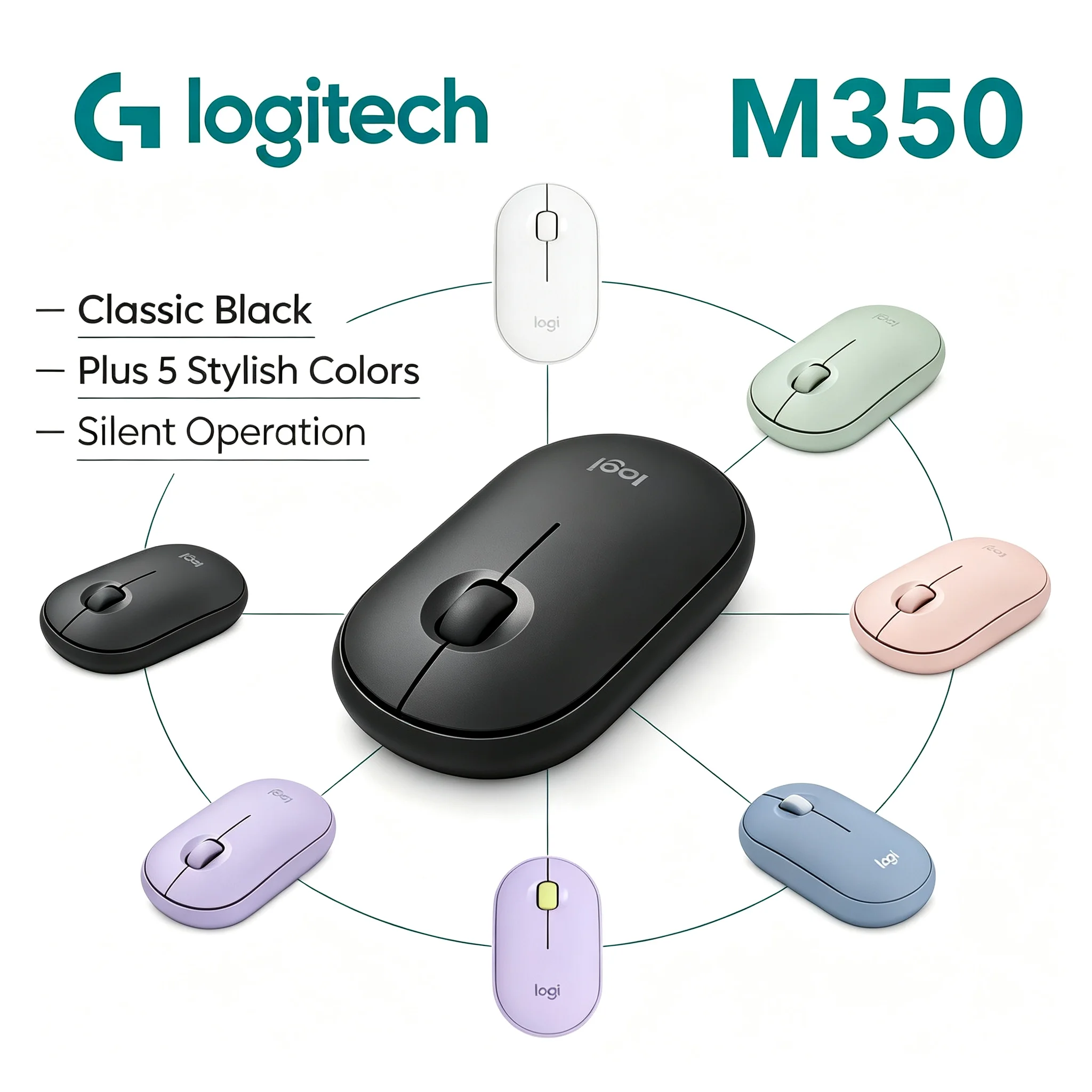 Universal Compatibility Logitech M350 Wireless Mouse 2.4G Quiet Mice for Mac Windows