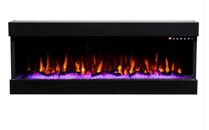 Electric Fireplace, 93x20x48.4 Steel Wall-Mounted Heater, Recessed Fireplace Insert, LED Flame Unit, Indoor Heater