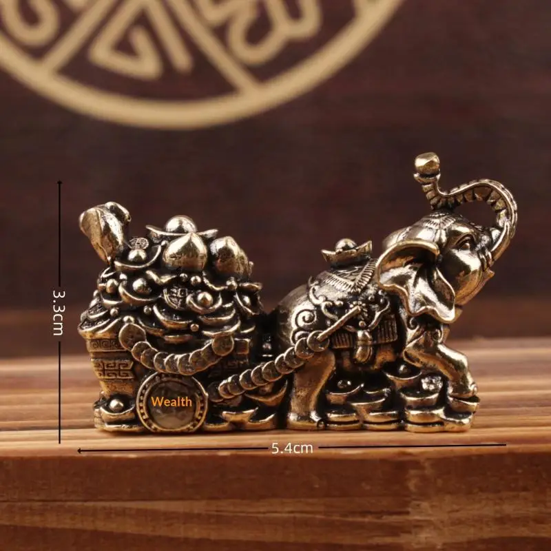 Brass Ornament Treasure Bowl Elephant Pulling Cart Home Craft Living Room Gift Decoration