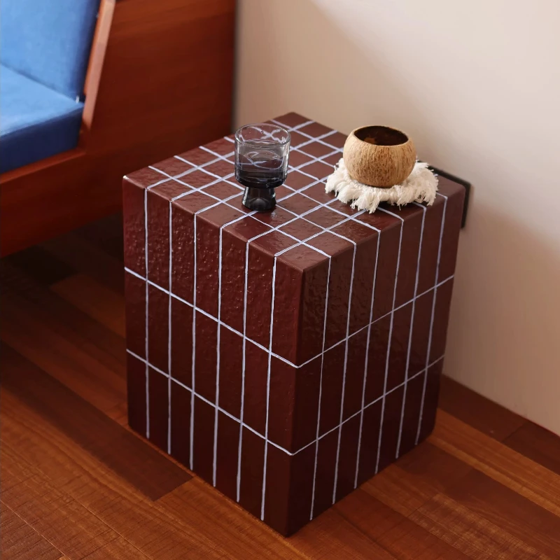 Korean Style Mosaic Pattern Side Table Square Bauhaus Nightstand for Bedroom Designer Coffee Table Modern Bedside Desk for Home