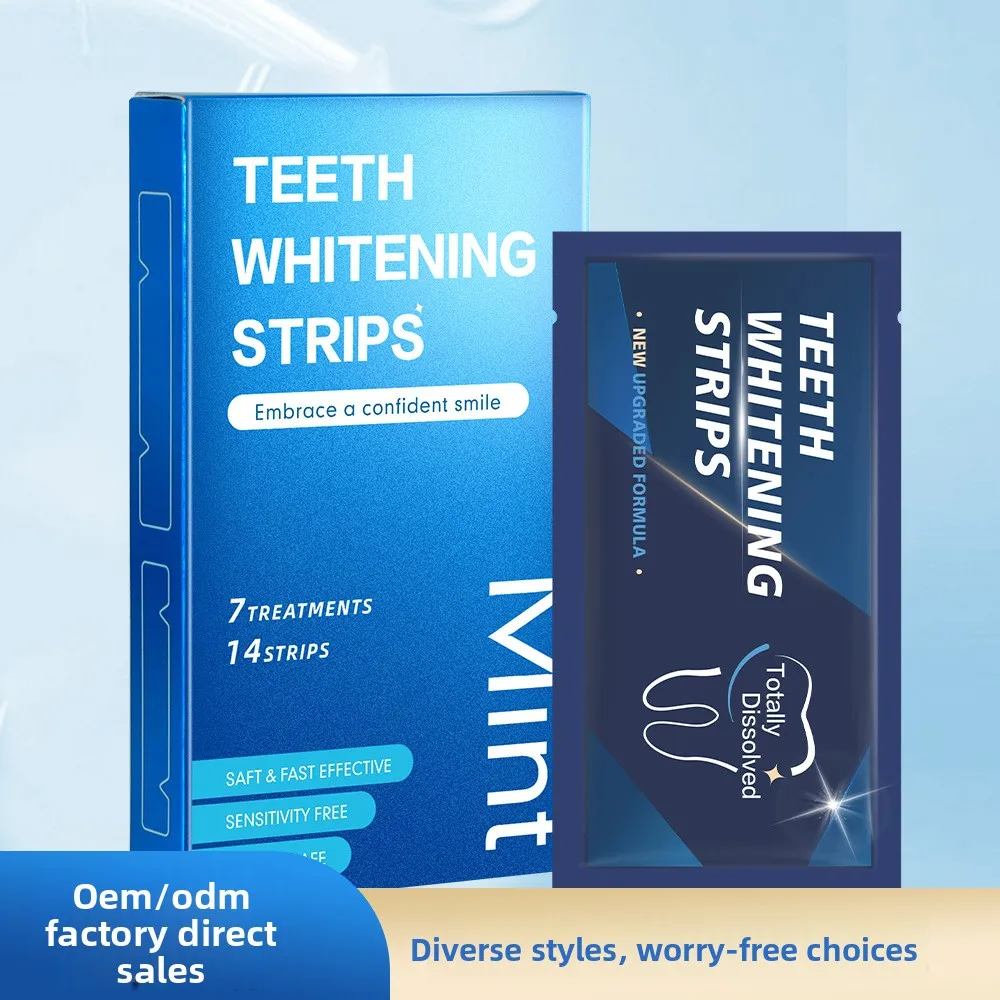 5 Boxes MOQ, 7 Pairs/14 Strips Per Box, Blue Non-Peroxide Strips, Stain Removal & Anti-Yellow