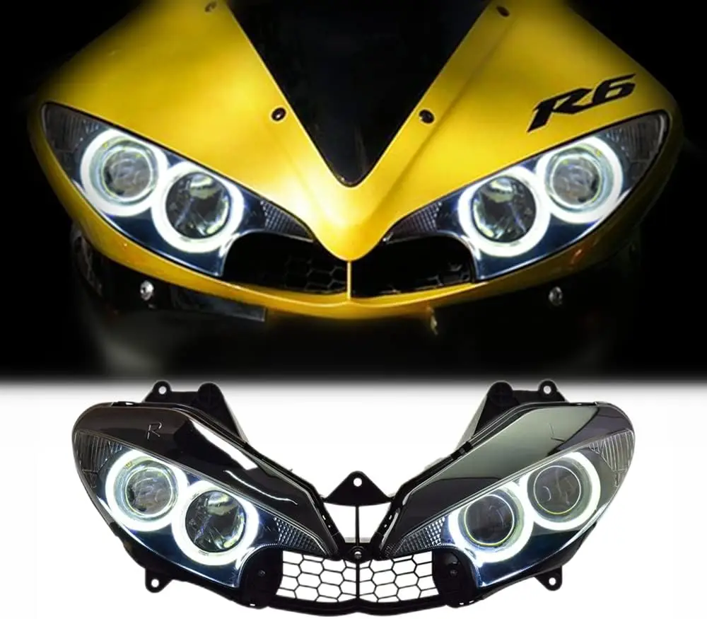 

Фара в сборе для R6 2003-2005, фары Demon Eyes и Angel Eyes, модифицированная передняя фара мотоцикла на заказ, двойная высокая