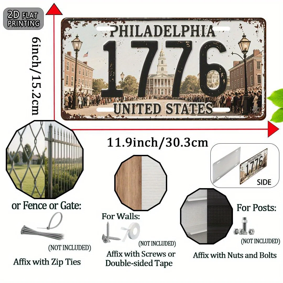2D Flat, 2D Flat Printing, 1pc Philadelphia Vintage Metal Aluminum Sign License Plate, Decorative Sign (30.23x15.24cm), only for