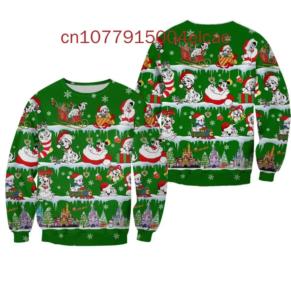 Disney 101 dálmatas camisola de natal impressão 3d masculino e feminino casual dos desenhos animados moletom de natal