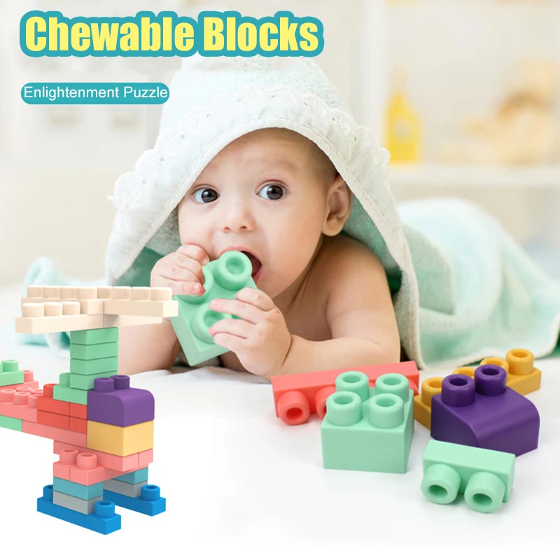 Blocs de construction 3D en plastique souple, jouet pour bébé, compatibles avec les anneaux de dentition tactiles, bricolage, blocs en caoutchouc, cadeau pour enfants, 20 ou 40 pièces