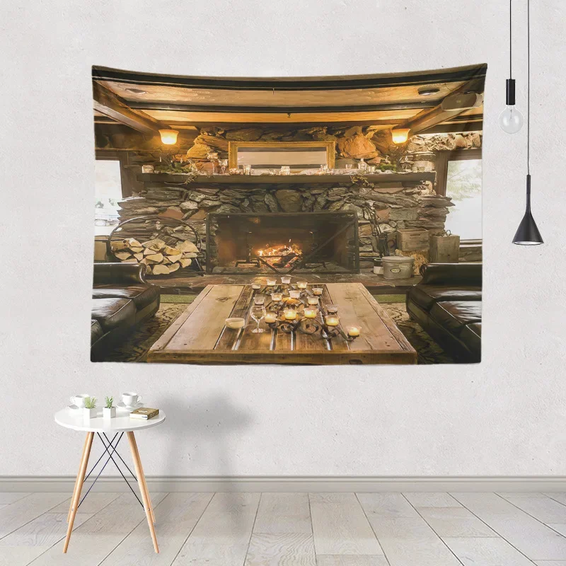 Christmas fireplace tapestry wall art decoration background cloth suitable for living room bedroom dormitory home