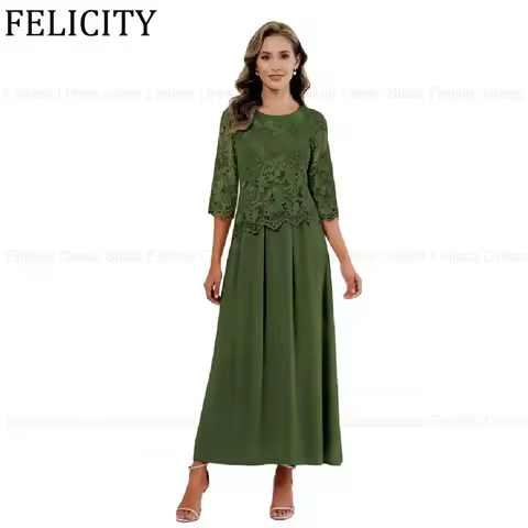 FELICITY Customized Elegant Mother of the Bride Dress 2026 A-Line Lace Chiffon Sage Long Wedding Guest Dress Party Evening Gowns