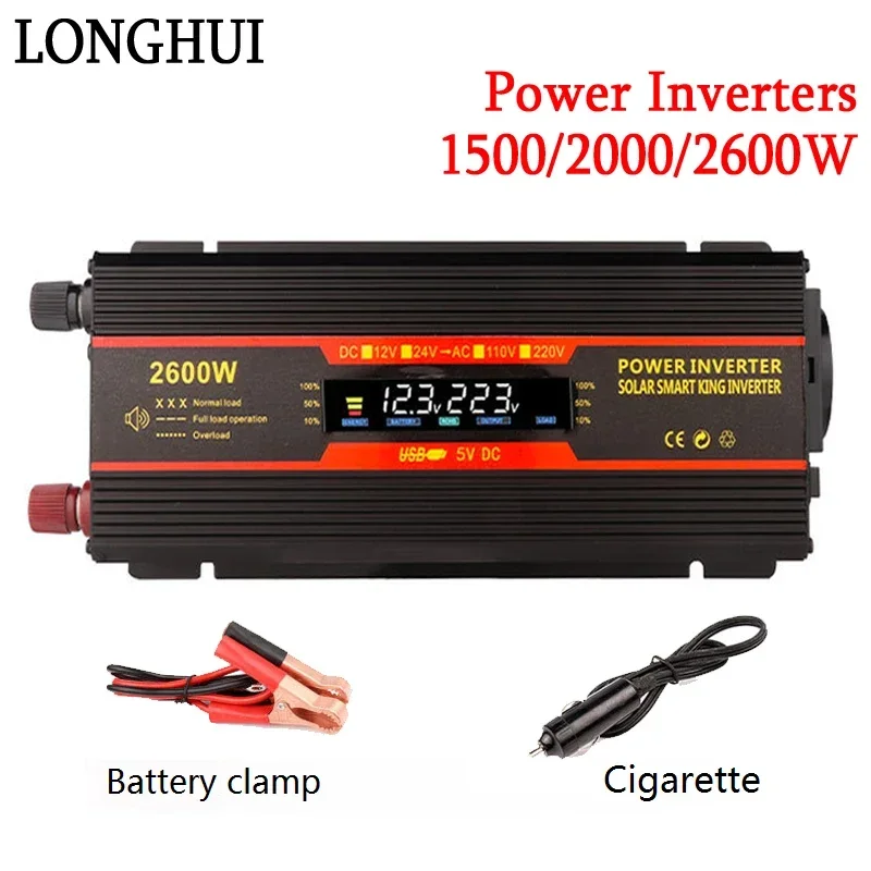 

1500W/2000W/2600W Pure Sine Wave Inverter DC 12V/24V To AC 220V Transformer EU Socket Display Power Converter Solar Inverters