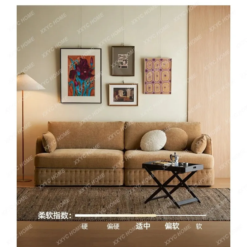 XXCastle fabric sofa retro living room straight row medieval cream wind high backrest removable and washable  model