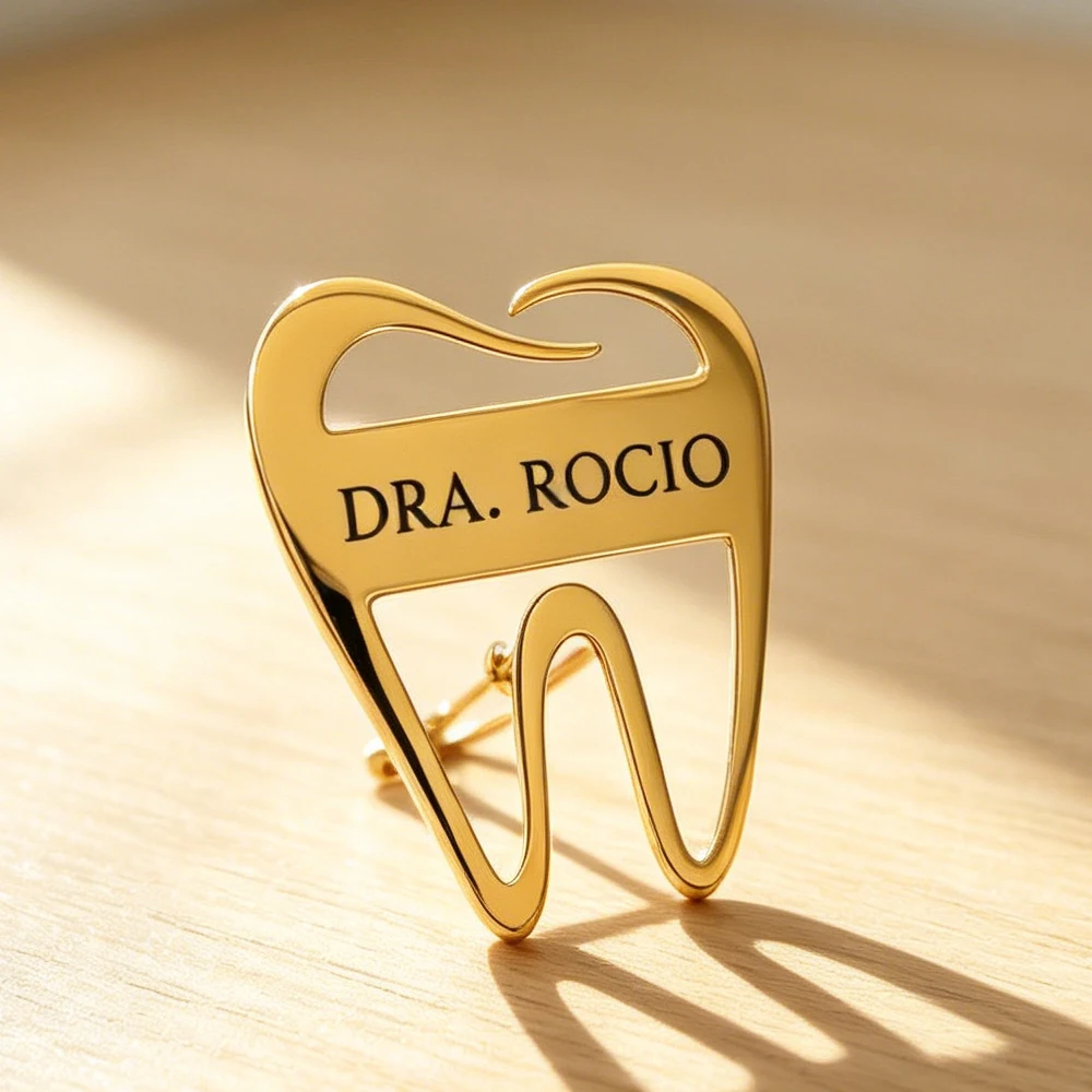 Custom Name Tooth Brooch Personalized Engraved Stainless Steel Dentist Lapel Pin Dental Gift for Graduation