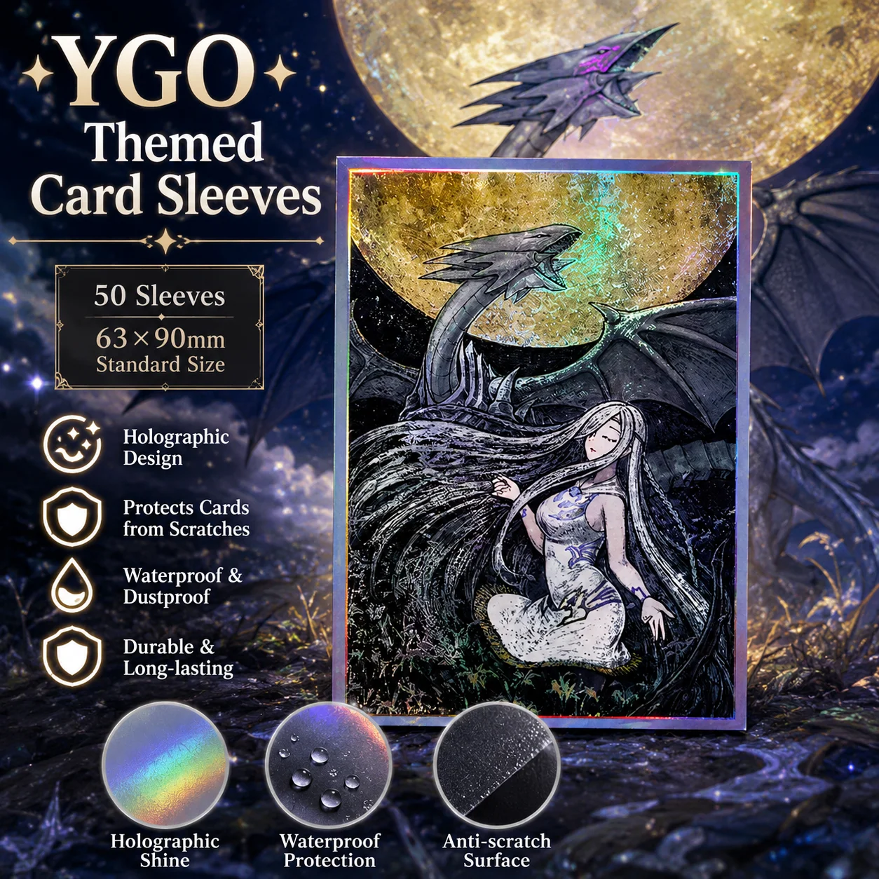 50PCS 63x90mm Kisara Themed Holo Anime Card Sleeves Japanese Size Card Sleeves YGO Deck Protector Sleeves for YGO/Mini Photo