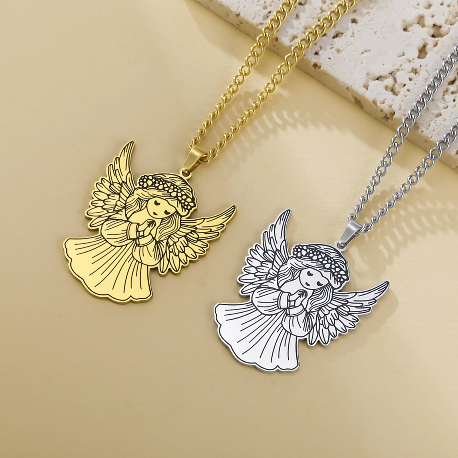 1PC Corrosive Smearing Little Angel Pendant Necklace Prayers Gentle Healing Little Angels Accessories Warm Heart Jewelry Gift