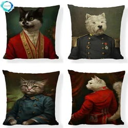 Dog Cat Military Uniform Earl Clothing Print Pillowcase Decorative Cotton Linen Pillow Cover Sofa Car Home Decor Cushion Cover