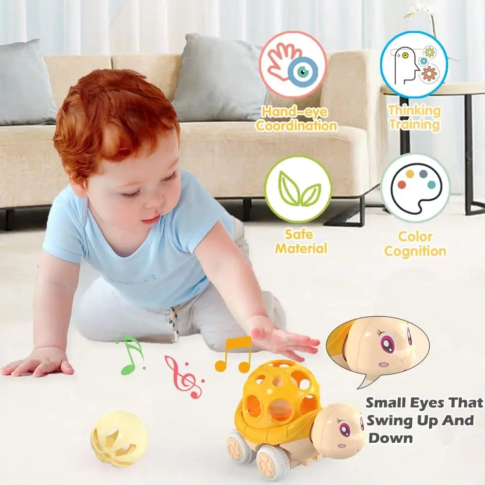 Coche de bebé de goma suave creativo, juguete con sonajero de dibujos animados accionado por fricción, coches enrollables, regalo para presionar y ir, juguete para gatear para niños de 1 a 3 años