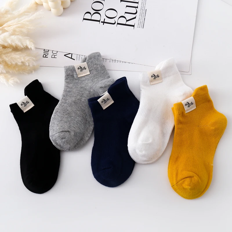 5 Pairs 3-9 Year Old Children's Socks Spring and Summer Thin Boys' Breathable Short Socks Children's Cute Cartoon Sport