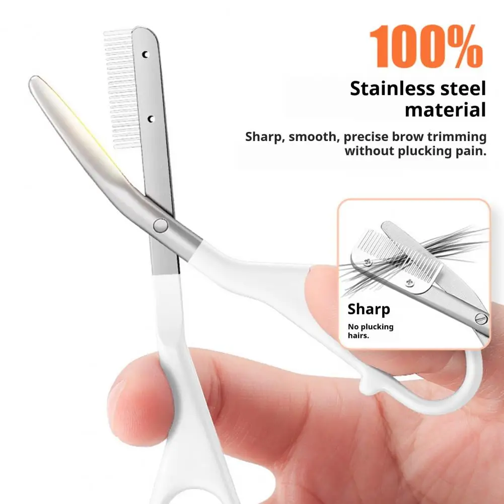 Eyebrow Trimming Scissors with Comb Stainless Steel Non-Slip Precision Eyebrow Trimmer Brow Hair Removal Grooming Tool
