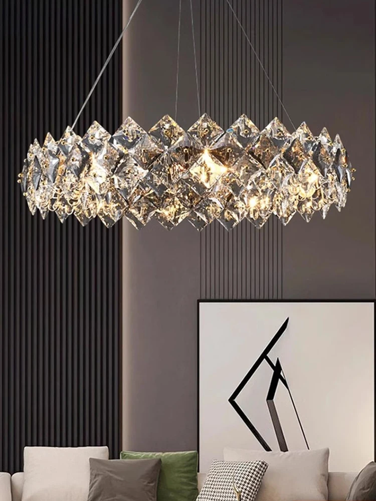 All brass round modern LED crystal chandelier, lustre living room, dining room home lighting decoration ceiling light.