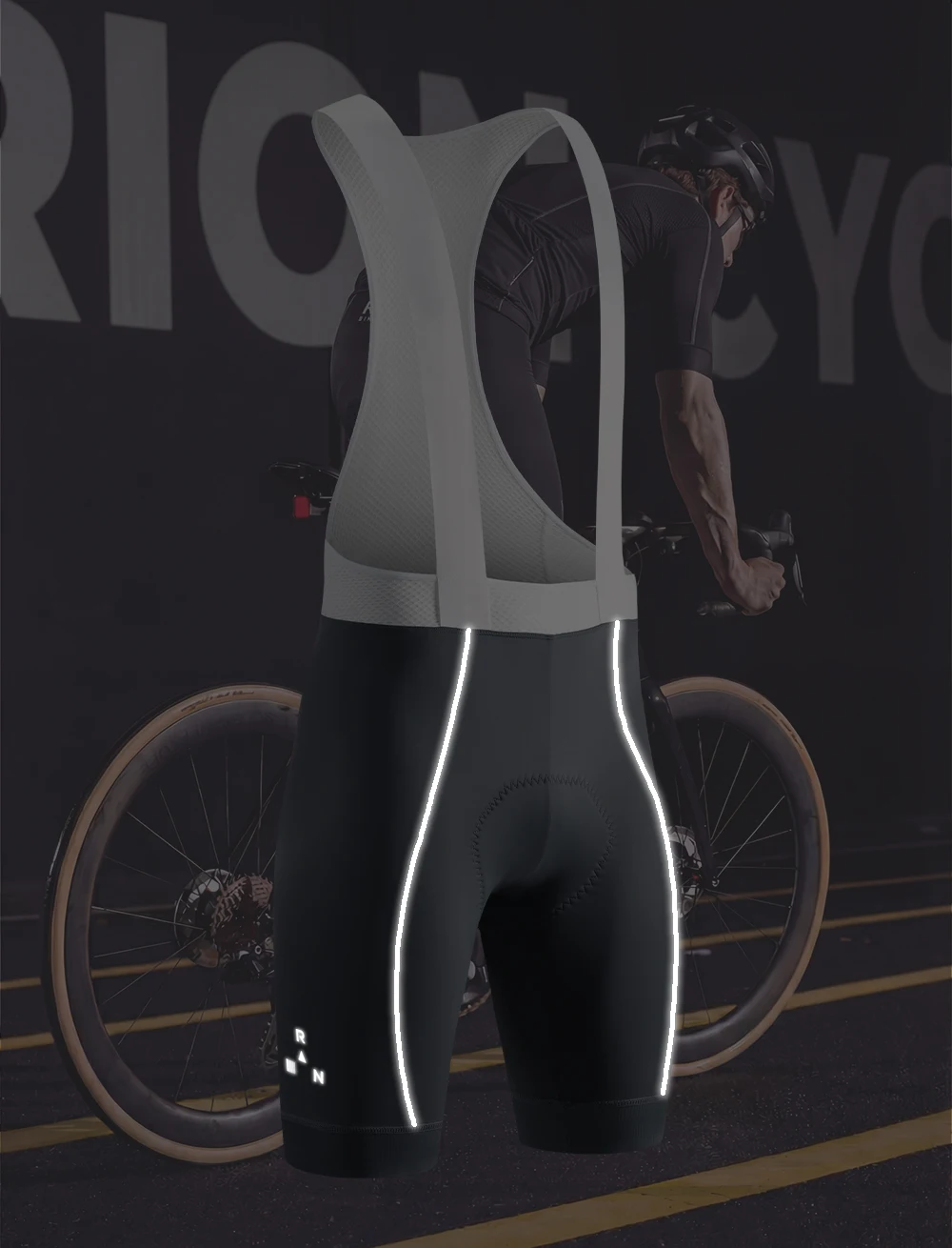 RION Herren Radsport-Trägerhose für Nachtfahrten, Dolomiti-Polster 8H, gepolsterte Rennradhose, MTB Pro Fahrradbekleidung für Langstreckenfahrten – Detail 1