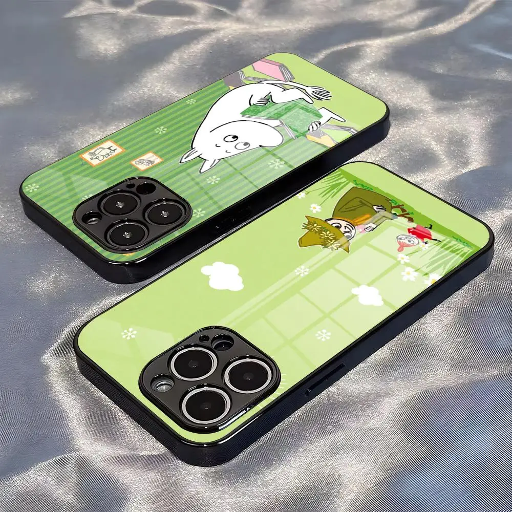 Чехол для телефона с мультяшным дизайном M-MooMins-s-ES для iPhone 17 Pro Max 16 15 14 Pro Max 13 11 Plus, стеклянная крышка Чехол для телефона с мультяшным дизайном M-MooMins-s-ES для iPhone 17 Pro Max 16 15 14 Pro Max 13 11 Plus, стеклянная крышка