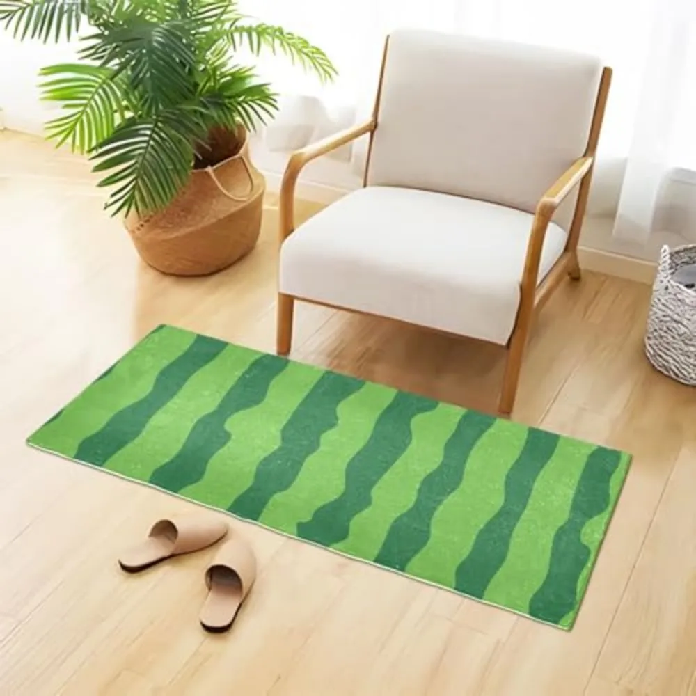 VIKAMA Green Watermelon Fruit Bath Mat Plush Washable Bathroom Kitchen Rug Set Door Mat Carpet Comfortable Floor Mat